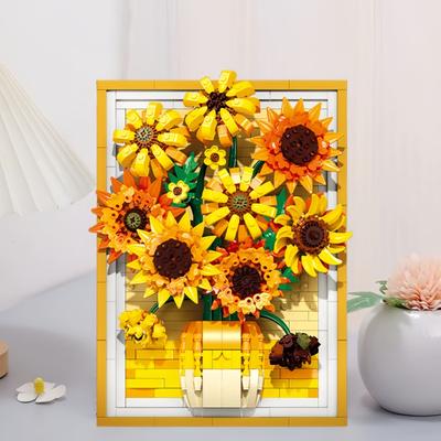 Blocs de construction Knew Built 3D Tournesol Po Frame Non toxiques - Cadeaux de vacances pour la chambre des enfants Décoration murale créative DIY pour fond TV