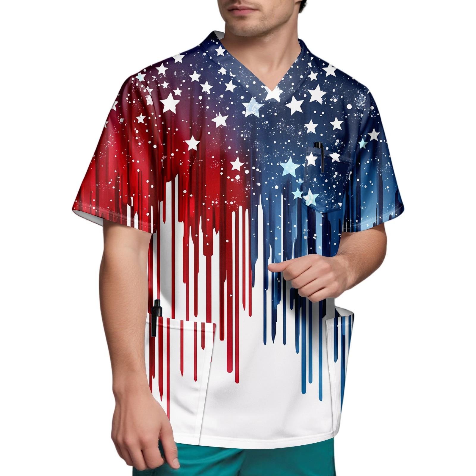 

Мужской топ с короткими рукавами и V-образным вырезом в честь Дня независимости и нагрудным карманом XXL