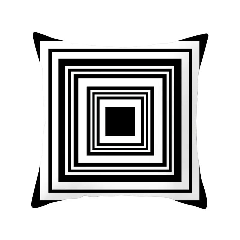 Black White Geometric Pattern Cushion Cover Polyester Sofa  Upholstery Pillowcase Home Decor