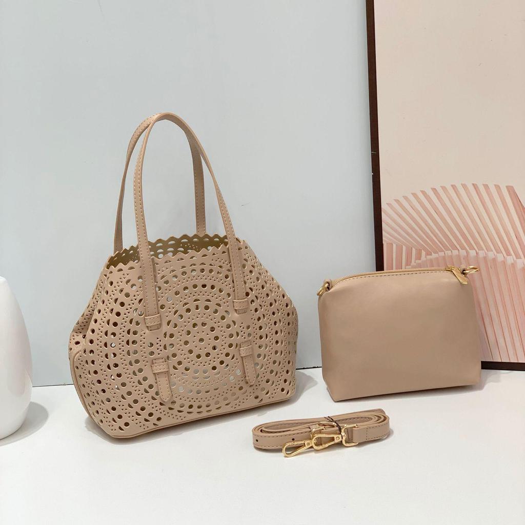 Cross-Border Carved Leather Handbag Set: Tote, Cosmetic Bag & Coin Purse