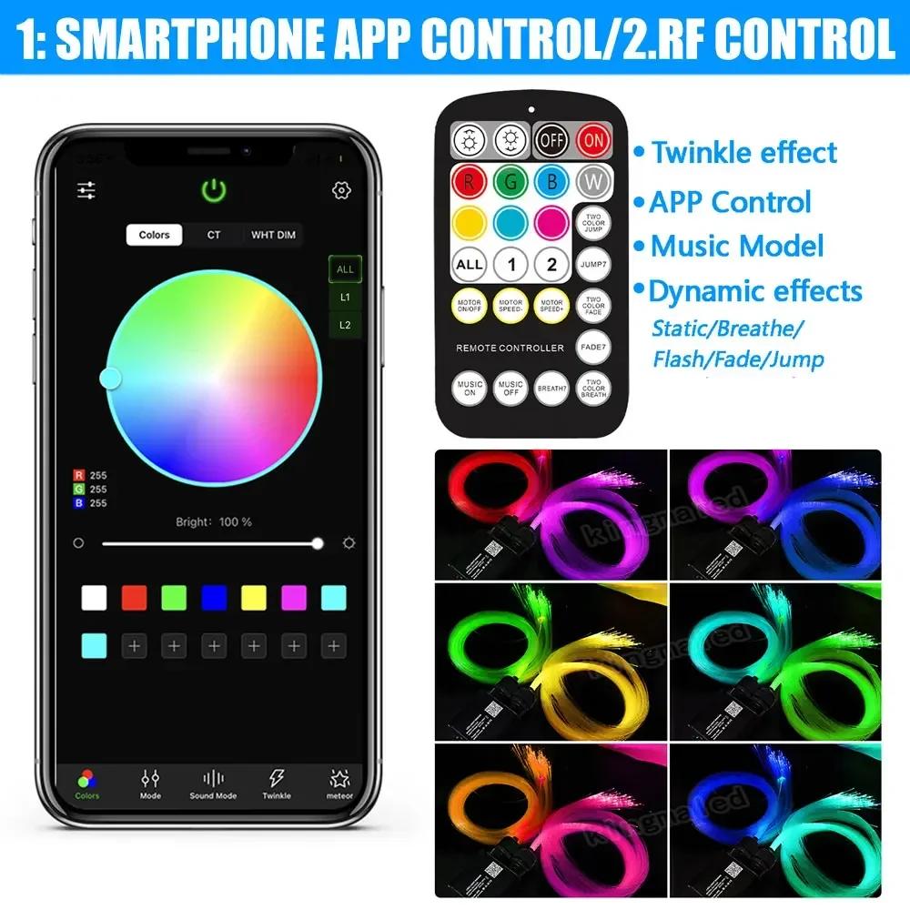 20W RGBW Twinkle Double Head Car Starry Sky Music Control Car Roof Star Fiber Optic Star Ceiling Kit Smart APP Fiber Optic Light