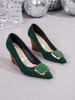 Women's Spring Suede Wedge Heels: French Style, Low-Cut, Metal Buckle, Professional Look