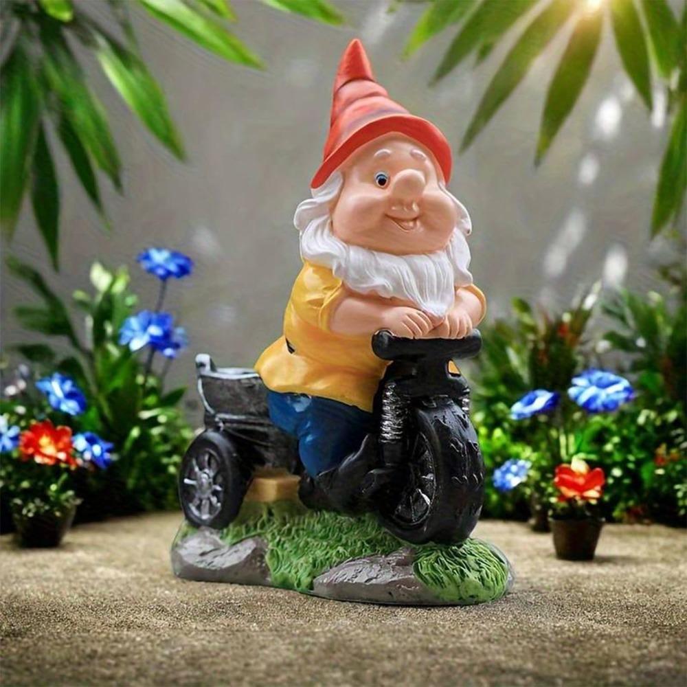 Funny Garden Bicycle Gnome Statue, Naughty Gnome Ornament, Decoration, Outdoor Yard Lawn Art Decoration (1 Piece)