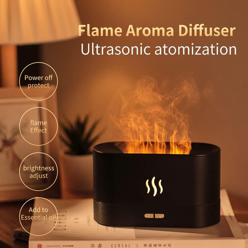 Aroma Diffuser Air Humidifier Ultrasonic Cold Mist Atomizer Led Essential Oil Simulation Seven Color Flame Lamp Diffuser Bedroom