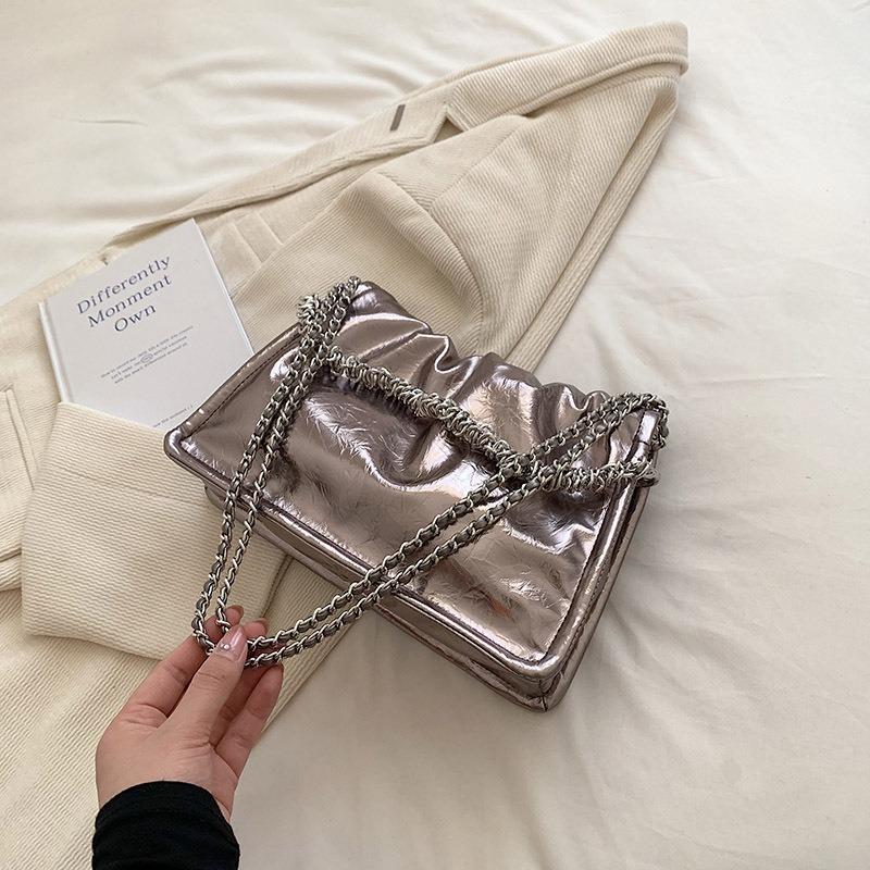 

High-end Quality Underarm Bag, Simple Small Square Bag, Pleated Chain Single-shoulder Bag, Light Luxury Style