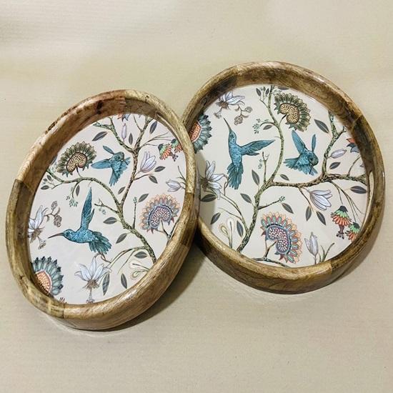 Set of 2 Round Serving Trays Diameter 35 Cm . Artistic Epoxy Resin