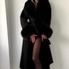 2026 Womens Oversized Wool Blend Long Coat With Faux Fur Collar Solid Color Elegant Winter Outerwear