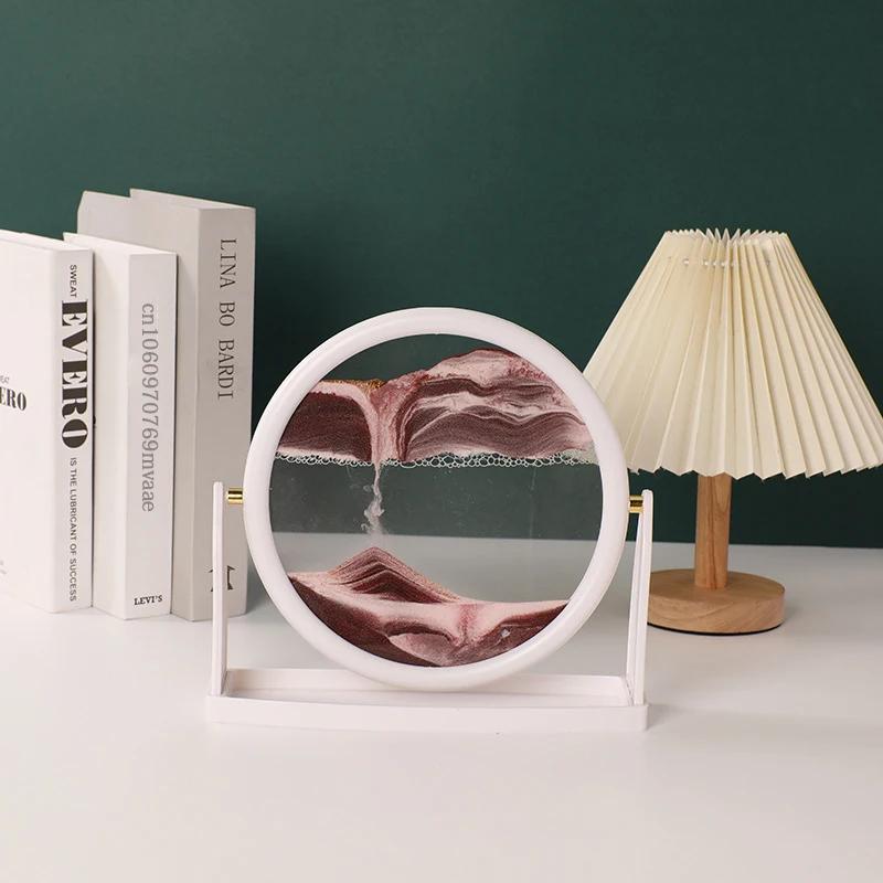 Sandscape Moving Sand Art Picture Round Glass 3D Quicksand Hourglass Rotatable Flowing Sand Frame Sand Painting Home Decor Gifts