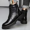 Side Zipper Martin Boots Men's High-top British Style Leather Tooling Locomotive Boots Autumn and Winter Heightening Velvet Warm Boots
