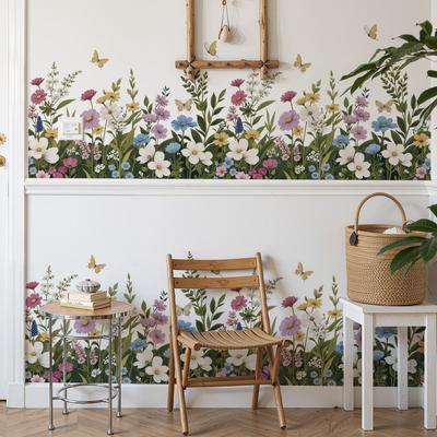 Pegatina de Pared de Planta con Flores Calcomanía Adhesiva Autoadhesiva Extraíble para Decoración de Pared de Fondo de Sofá de Sala de Estar Dormitorio Interior del Hogar