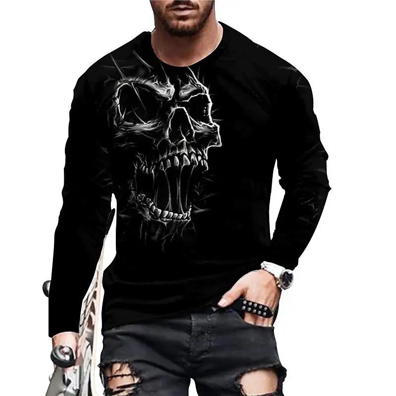 Fashion 3D Skull Print Long Sleeve T-shirts Hip Hop Trend Harajuku Men's T Shirt Casual O-neck Loose Tops Vintage Clothes