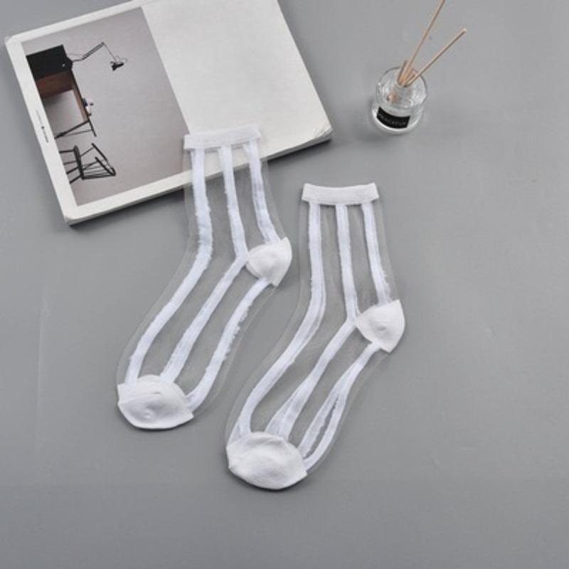 Women Ladies Spring Thin Classic Boat Socks Summer Breathable Plaid Stripes Dots Transparent Women Crystal Silk Japanese Socks