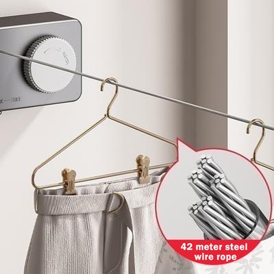Clothesline Wall Mounted Retractable Strong Load-Bearing Capacity Clothes Line For Home Balconies  Anti-Rust Adjustables Length
