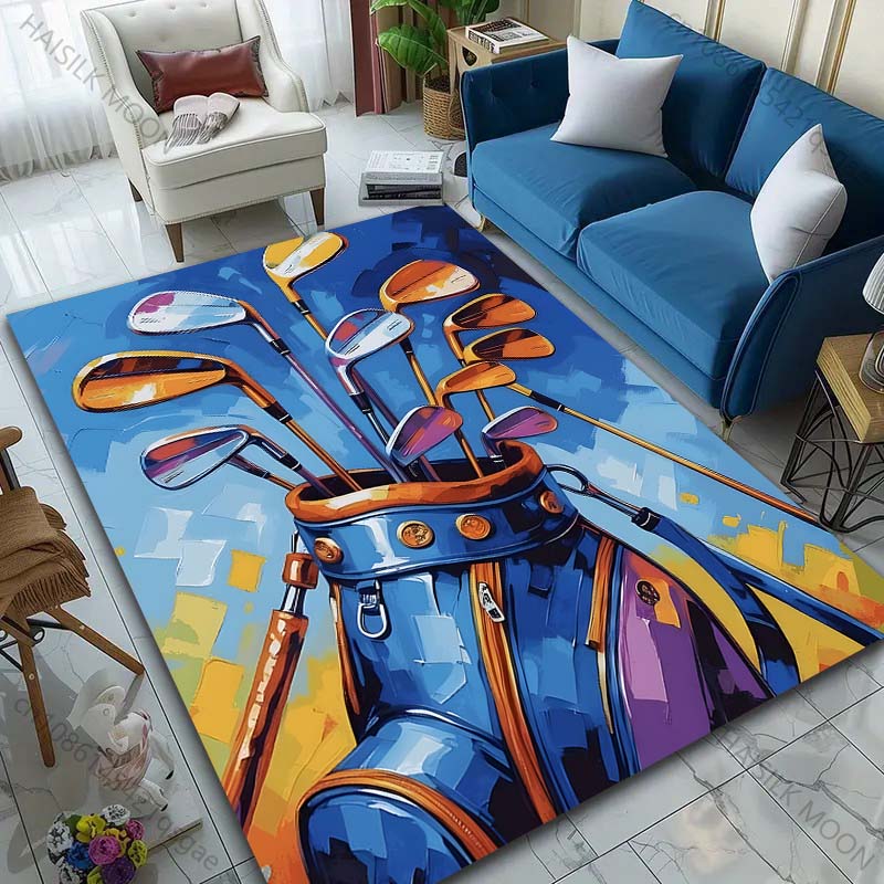 Multiple Sizes Golf Club Bag Artwork Carpet for Living Room Bedroom Sofa Home Decor Rus Non-slip Floor Mat Luxury Gift