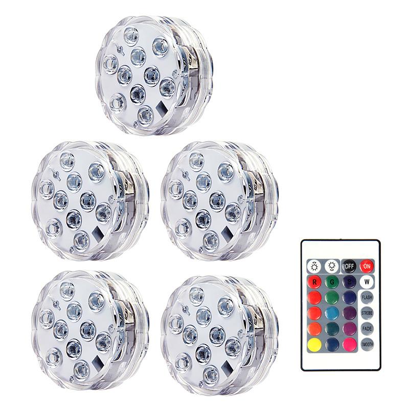 10leds RGB Submersible Light with Remote Control Underwater Night Lamp Battery Operated for Pool Vase Bowl Wedding Party Decor