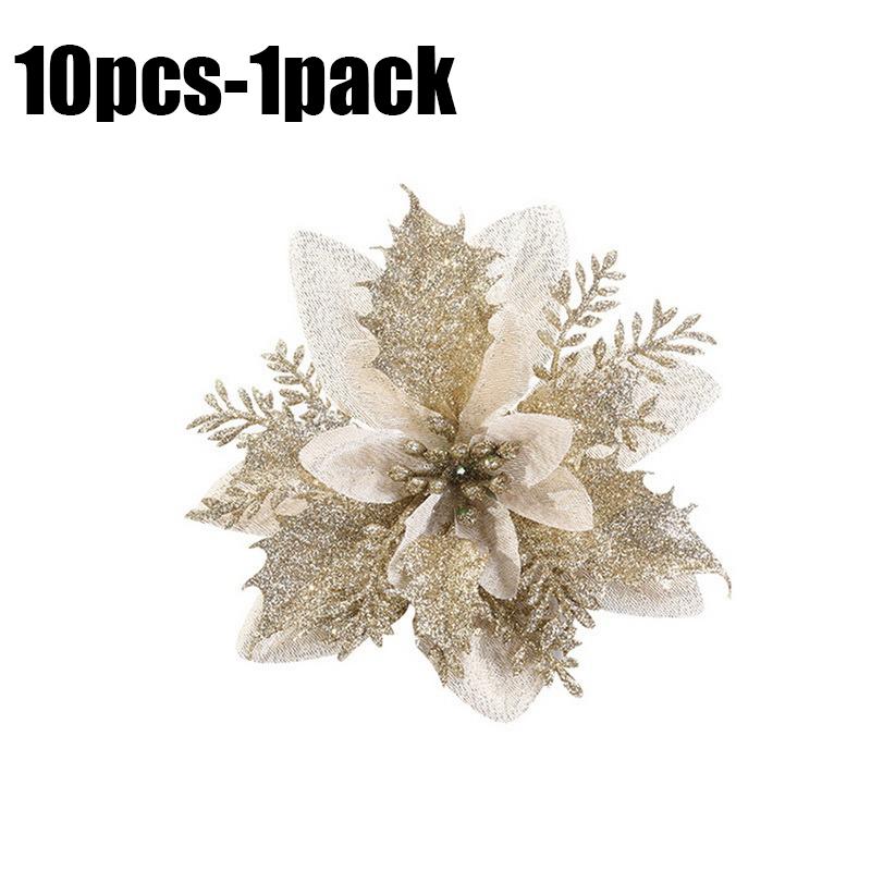 Glitter Pink Christmas Flowers Xmas Tree 14cm Artifical Flower Ornaments 2025 Merry Christmas Decoration For Home New Year