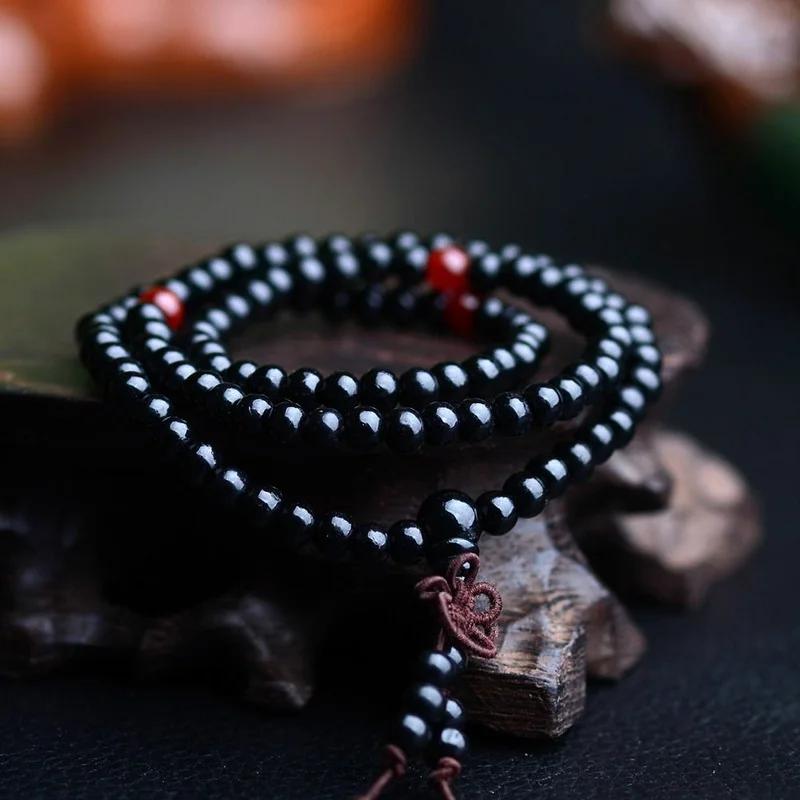 6mm Natural Sandalwood Buddhist Buddha Meditation Wood Prayer Bead Mala Bracelet Bangles Women Men Jewelry 108 Beads Bijoux