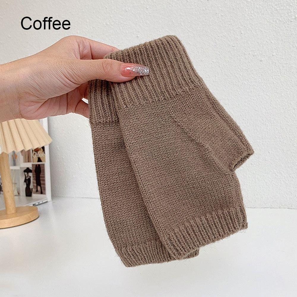 Female Autumn Thick Wool Fingerless Mittens Knitted Gloves Half-finger
