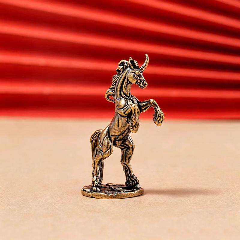 Fantasy Rearing Horse Statue Retro Brass Handcrafted Animal Figurine Miniature Rustic Accent for Living Room Home Decor