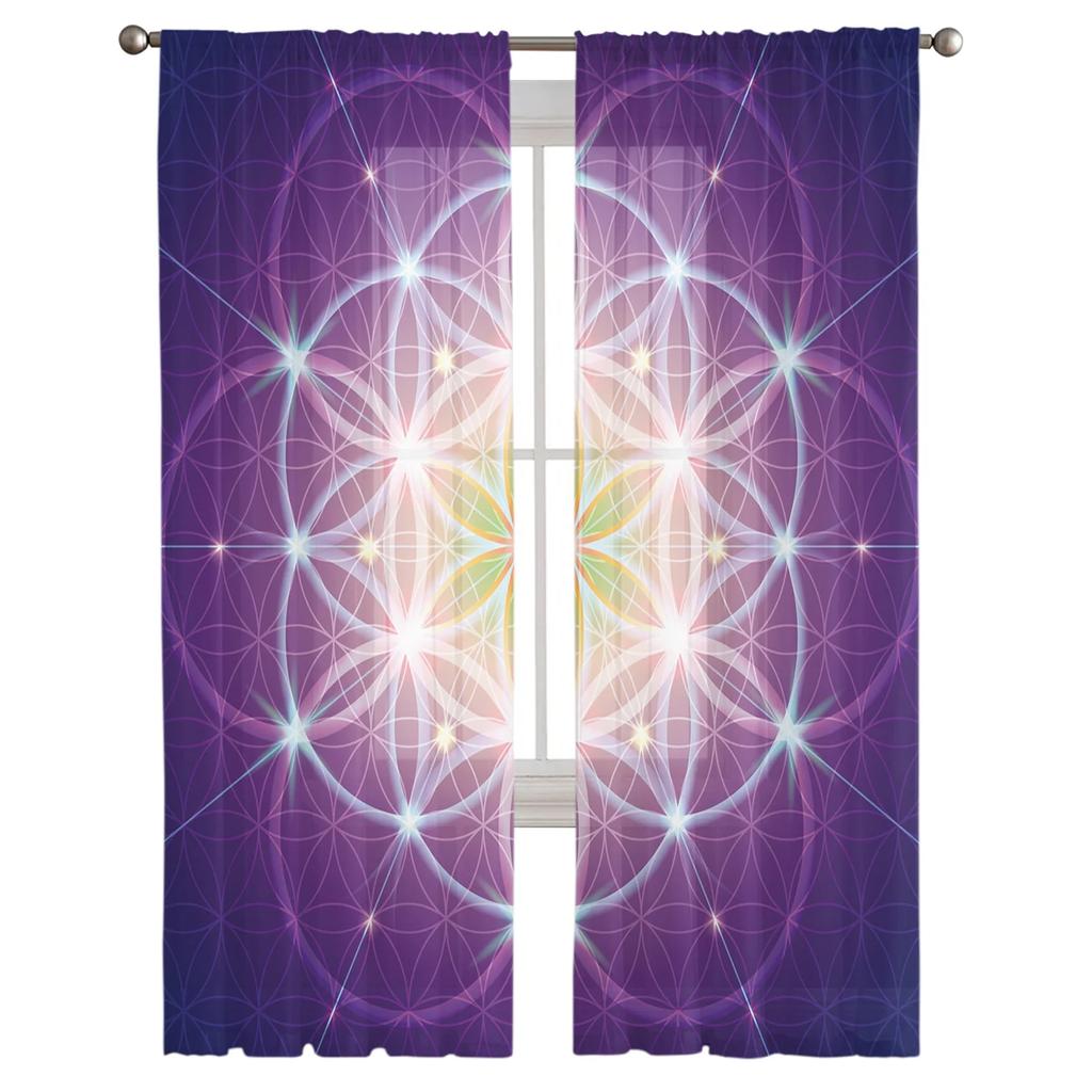 Life Of Flower Purple Tulle Curtains for Living Room Print Sheer Voile Curtain Bedroom Window Screening Drapes Blinds Home Decor