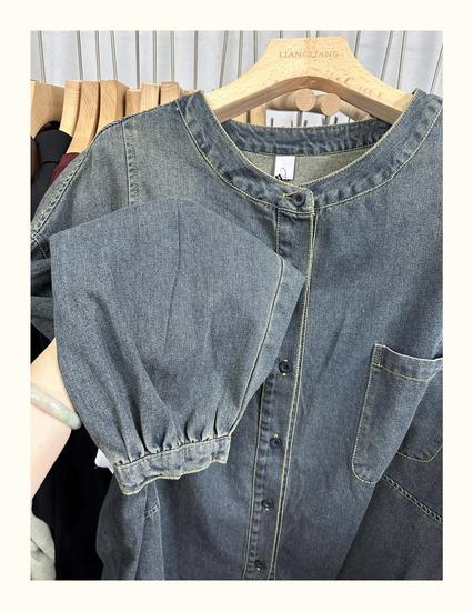 Xiao Wang's Retro Denim Round Neck Oversized Casual Jacket