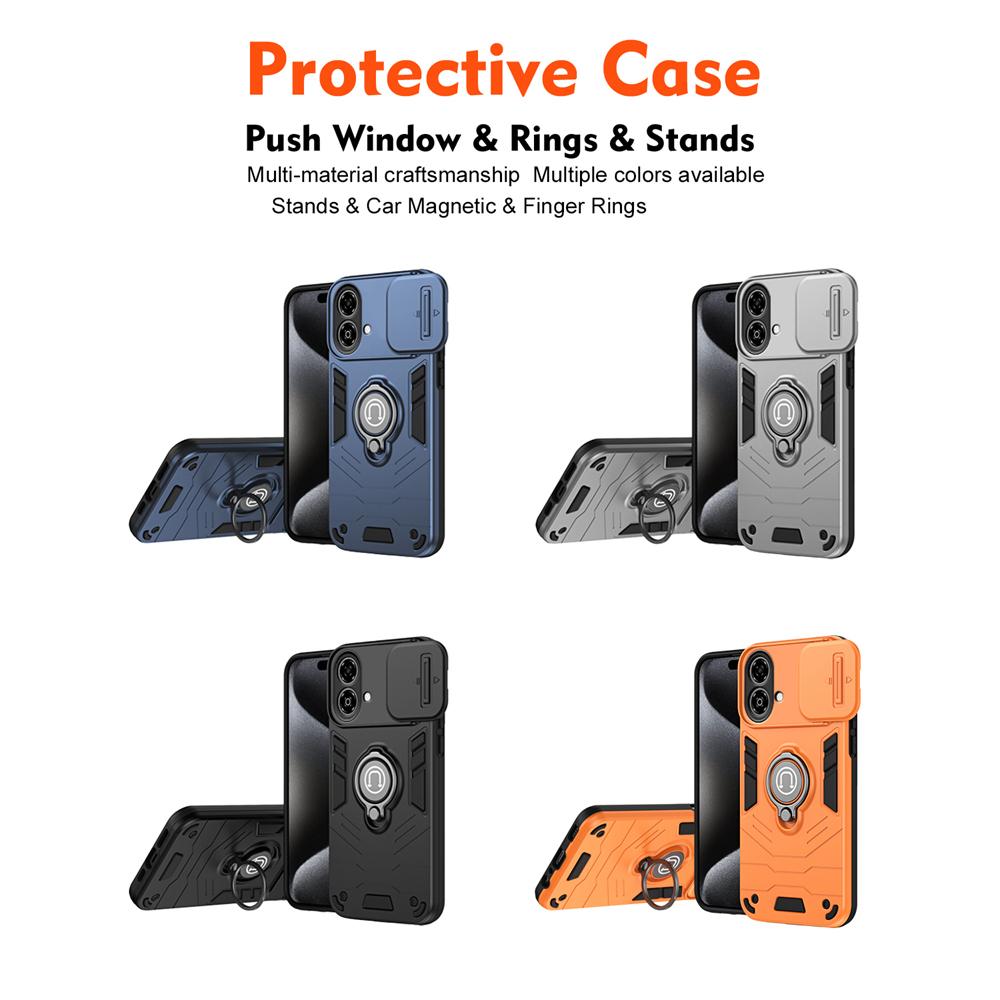 KEYSION Shockproof Armor Case for ZTE Blade A35E Slide Camera Lens Protection Ring Stand Phone Back Cover for ZTE Blade A35E 4G