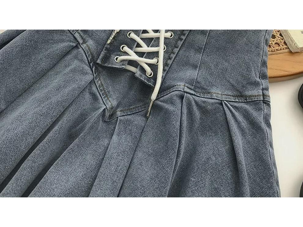 2024 Summer Slim A-Line Denim Pleated Skirt for Students