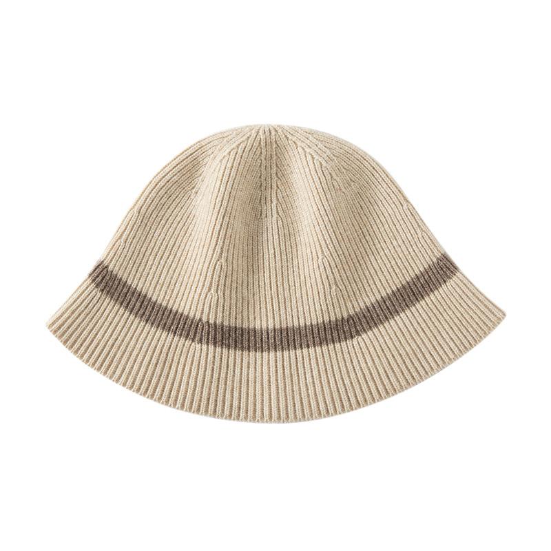 New Autumn and Winter Fashion Cashmere Knitted Bucket Hat Women's Thin Simple Retro Striped Warm Basin Hat
