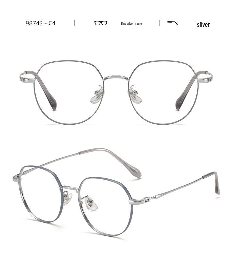Ultraleichter Damen-Brillenrahmen aus reinem Titan - 49-eckig, Kleiner Rahmen, No-Makeup-Look, Influencer-Stil (98743)