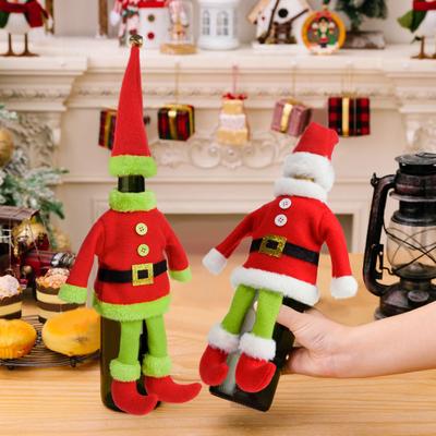Housse de Bouteille de Vin Costume de Père Noël Couvre-Bouteille de Vin de Noël avec Jambe et Chapeau Centre de Table de Fête de Vacances pour Décoration de Fête de Noël