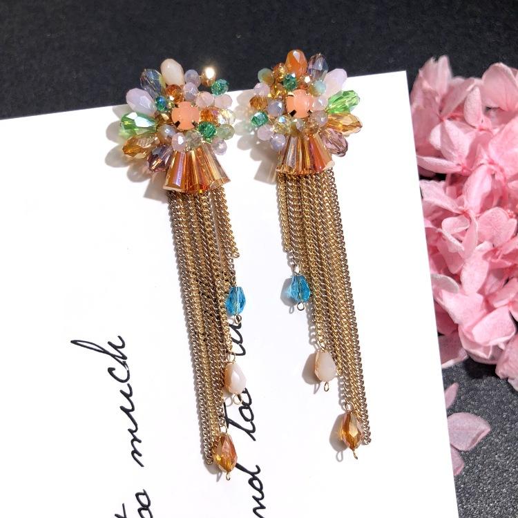 Luxury Retro Handmade Crystal Earrings Femininity Versatile Long Fringed Bride Earrings High-end Ear Jewelry