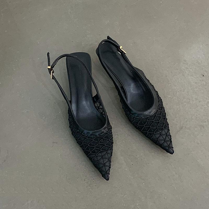Fashion Fashion Pointed Toe Elegant Women Low Heel Sandals Shoes Spring Summer Mesh Breathable Ladies Heeled Sandals Shoes Female Pumps
