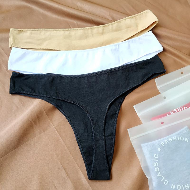 High Quality Comfort Faux Non-marking Solid Color Sexy Thong Bikini Sports Panties Large Size Cotton Female Cute Solid Color Underpants Sexy Briefs