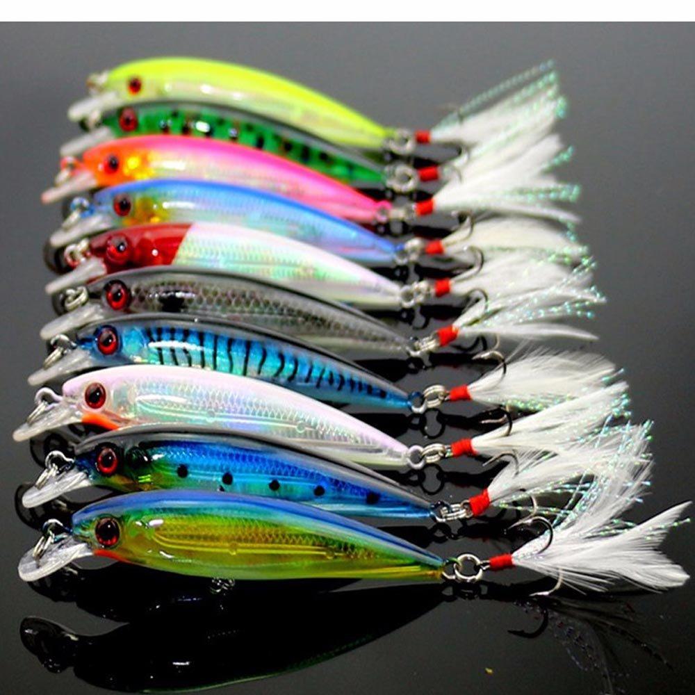 

zmart Minnow Set of and Rattle Fishing Swim Hard Artificial Plastic Feather Wobbler Fishing Lures, 9cm, 7.2g, 10, Bass, Trout, Catfish, Lures, Bait,