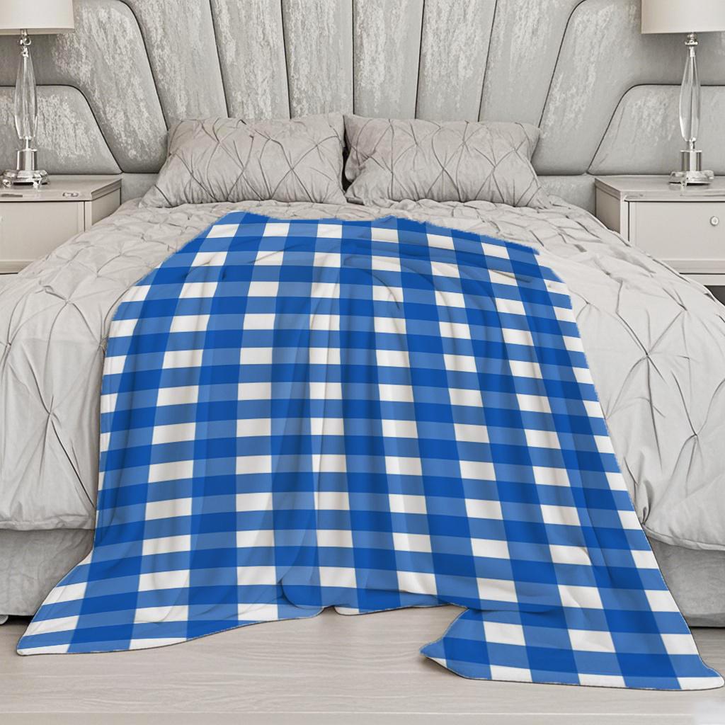 Blue And White Check Microfiber Flannel Cover Blanket Bedroom Living Room Sofa Soft And Comfortable Home Decoration