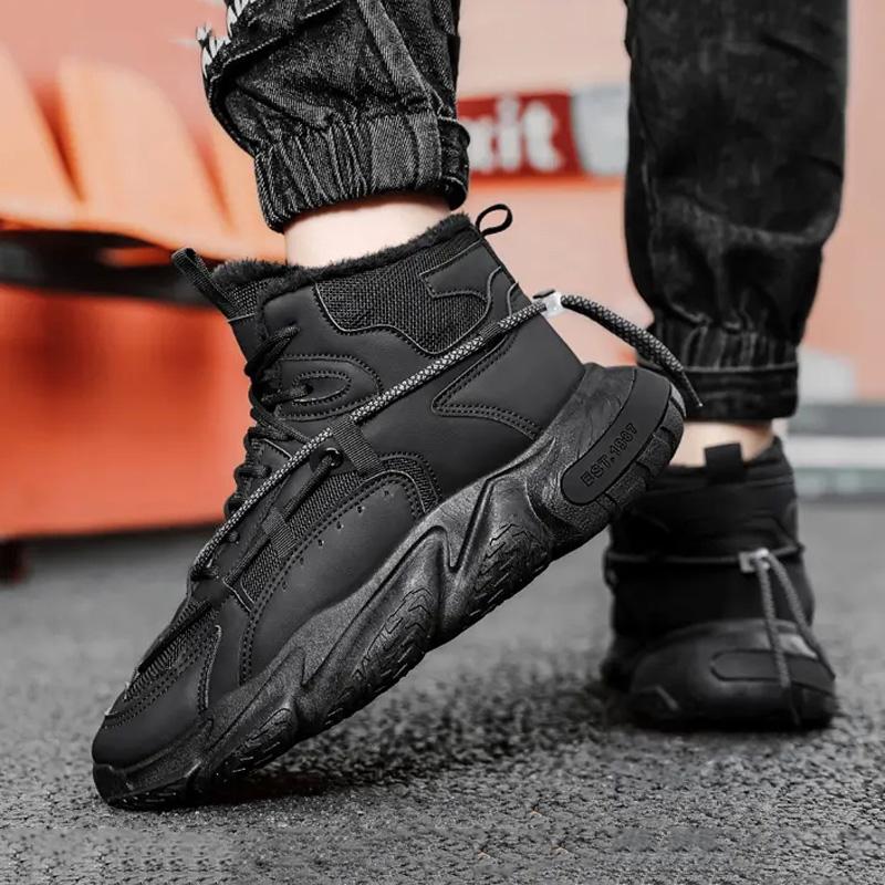 Fashion Versatile Plus Velvet Men's Shoes Trendy Comfortable Warm Casual Shoes Thick-soled Shock-absorbing Non-slip Sports Shoes