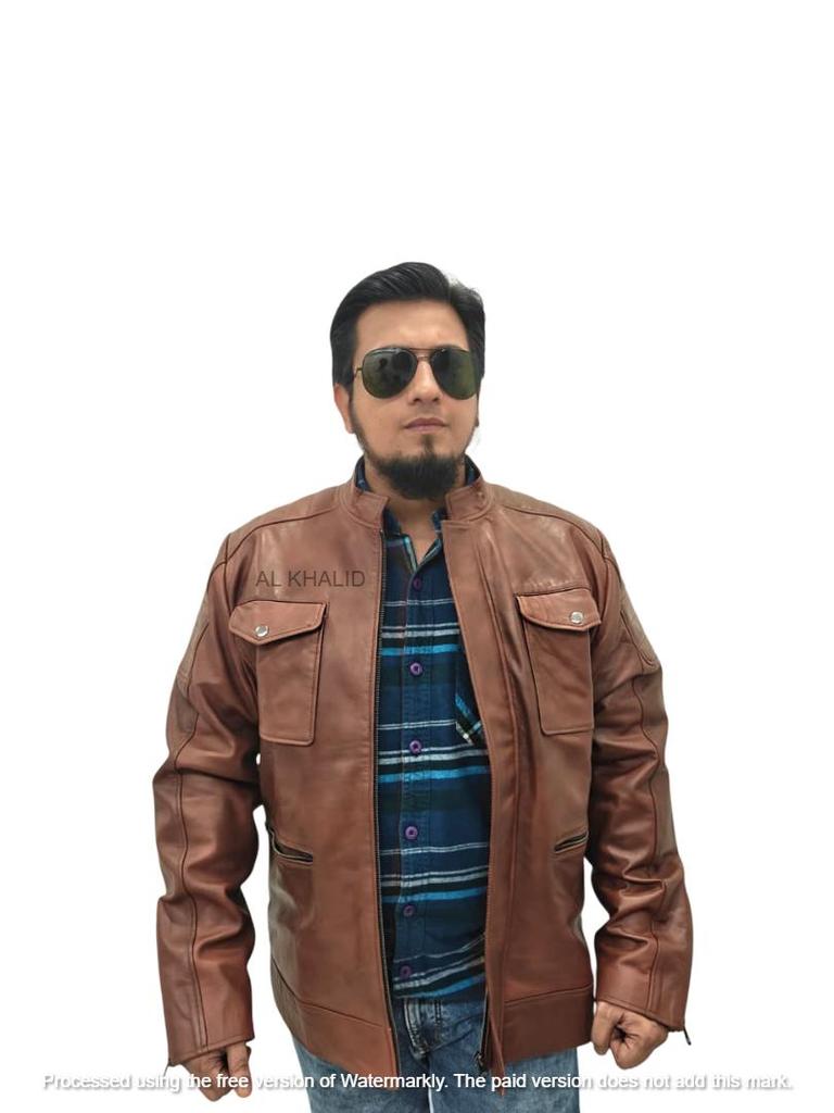 Handmade Men's Jacket Lambskin Brown Leather Racer Quilted Designer Biker Soft
