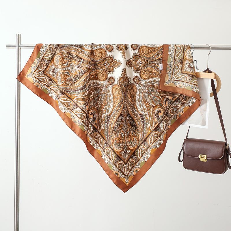 91Cm Large Square Scarf French Retro Silk Scarf Women's Twill Silk Scarf Neck Shawl Simulation Silk Scarf Shade