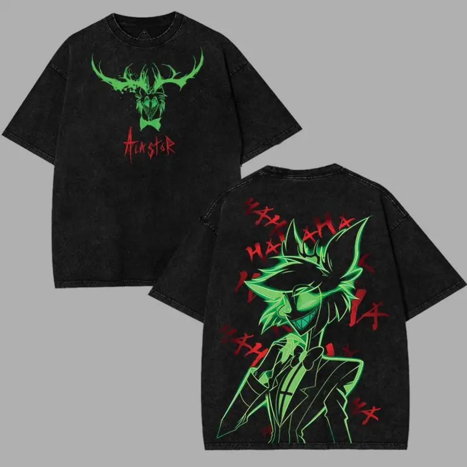

2026 New Alastor Hazbin Hotel Graphic T-shirt Men Women Clothing Street Fashion Washed Oversized T Shirt Short Sleeve Cotton Tee S