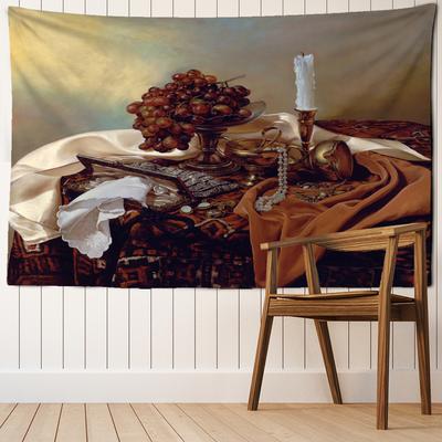 Grape Golden Utensils Realistic Oil Painting Tapestry Wall Hanging Boho Style Aesthetic Room Art Background Cloth Decor