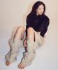 DISCO DONUT Elastic Waist Half-Cut Long Pants_Beige