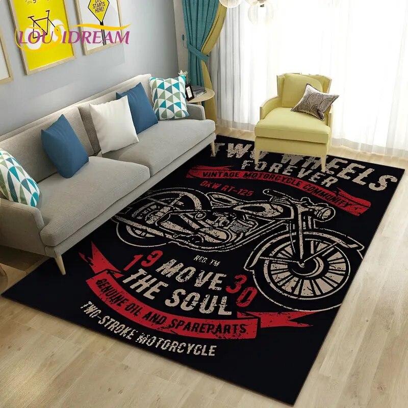 3D Retro Vintage Motorcycle Area Rug Large,Carpet Rug for Living Room Bedroom Sofa Decoration,Doormat Kitchen Non-slip Floor Mat