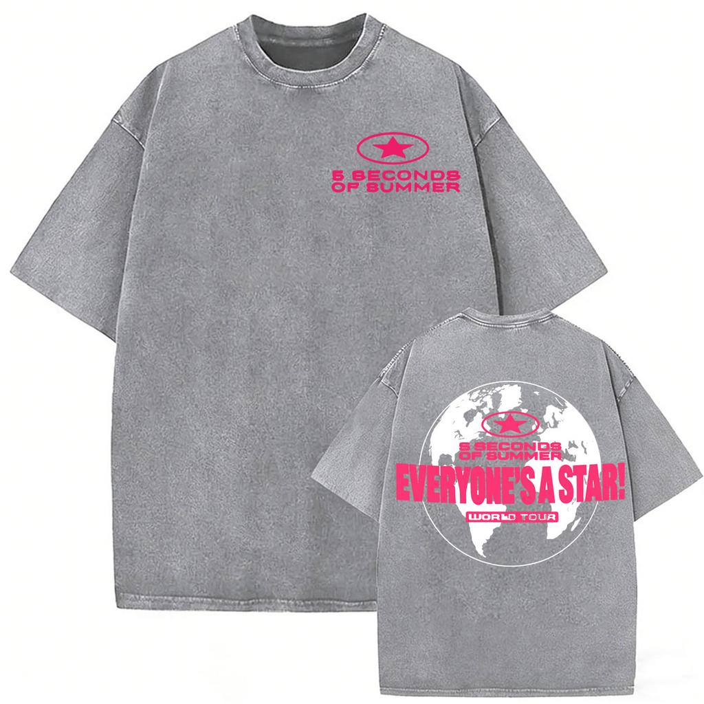 Seconds of Summer Everyones A Star World Tour  Vintage Washed Tshirt Men Women Fashion Harajuku Casual Oversized T Shirt