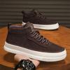 Spring high-top thick-soled men's shoes black new matte leather shoes men's breathable and versatile lightweight casual shoes