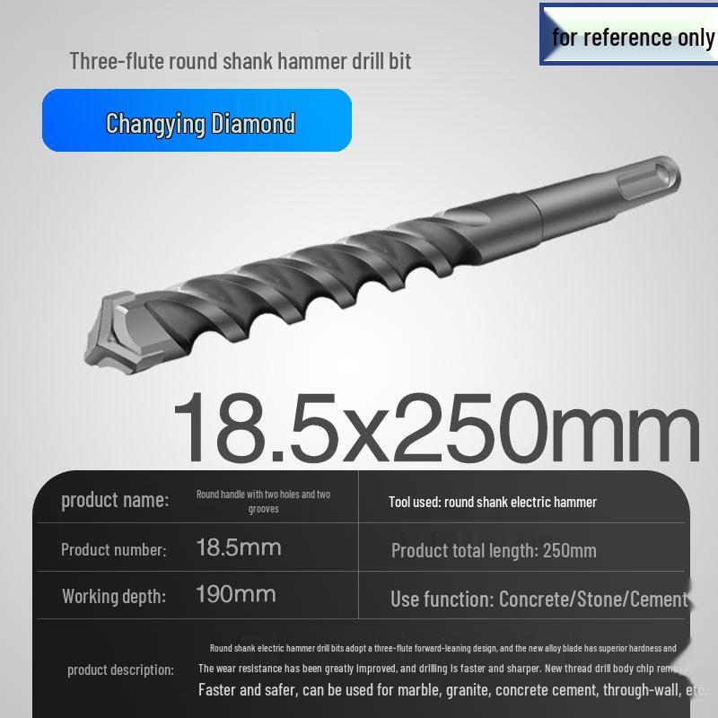 Three-Flute Round & Square Shank Drill Bit for Concrete, Cement, Rebar, Stone, Granite, Marble.