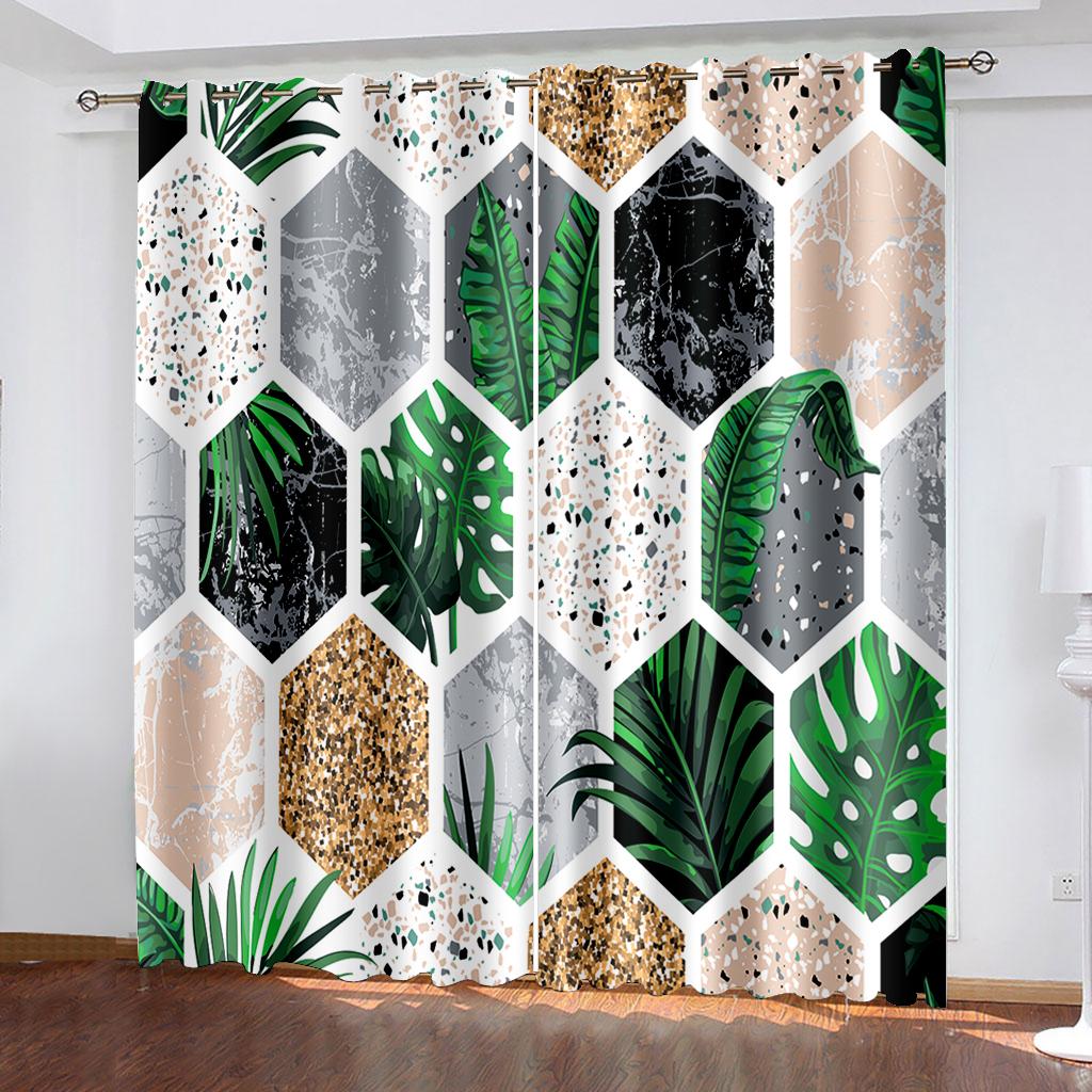 

Тканые шторы с принтом тропических листьев Две отдельные шторы слева и справа от спальни Светонепроницаемые шторы 132cmx160cm
