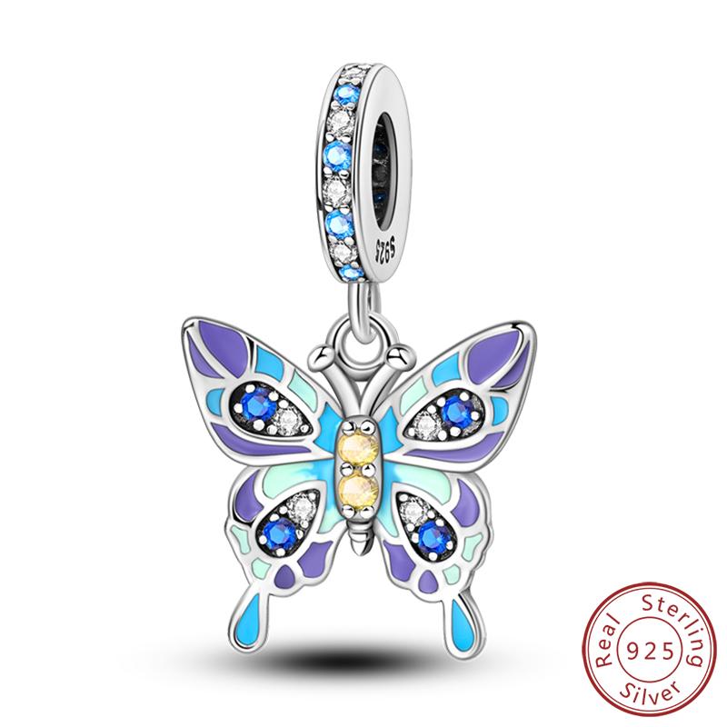 Elegant S925 Silver Butterfly & Dragonfly Multicolor Charms Beads Pendant 3mm DIY Fine Jewelry Making Accessories Gifts