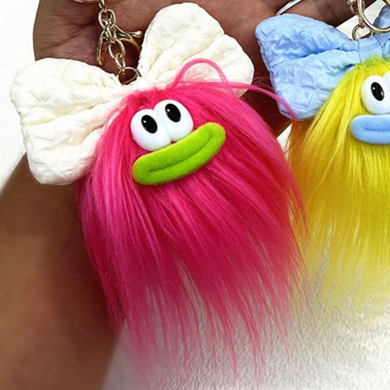 Keychain Cartoon Plush Doll Wearing Big Bowknot Decor Big Mouth Design Charm Key Chain