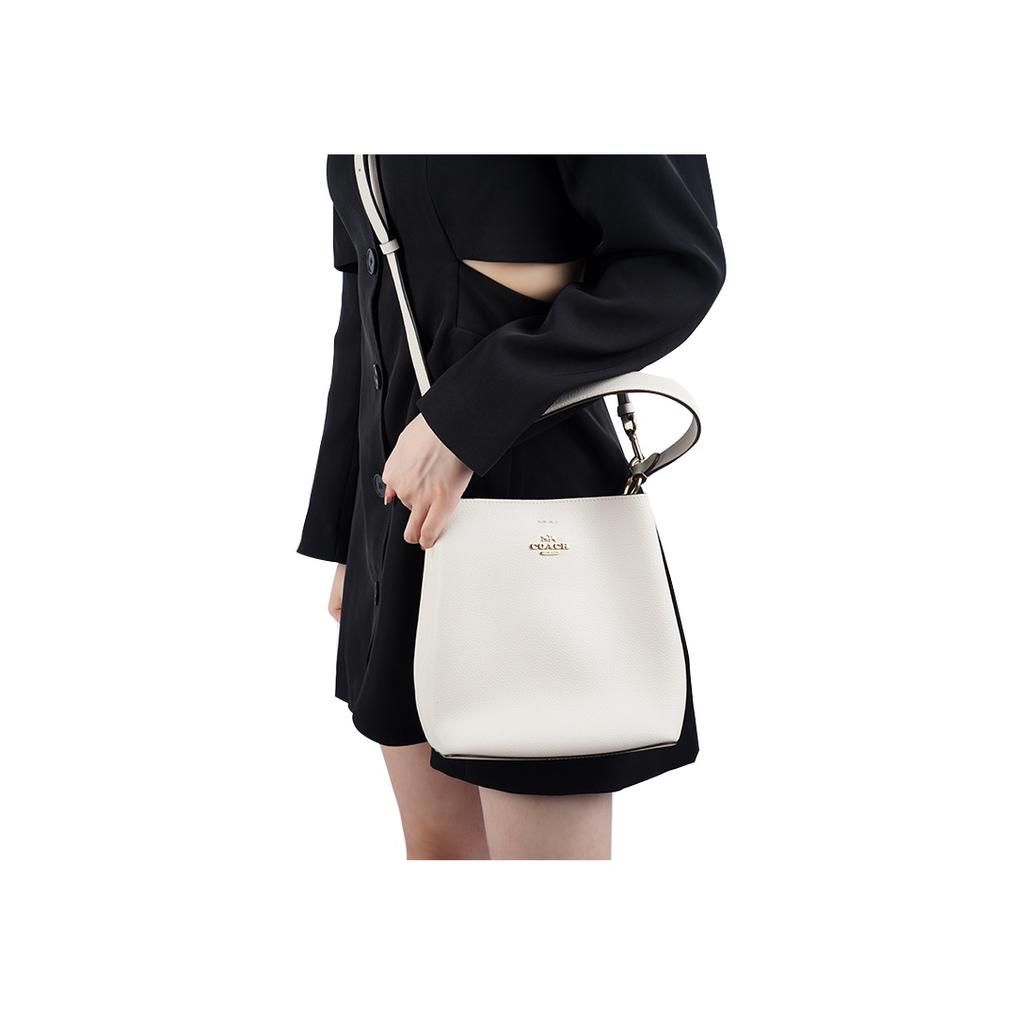New COACH Town Polished Pebbled Leather Bucket Bag, Handbag, Shoulder Bag, Crossbody Bag Trumpets Women's White 1011-IMOVG