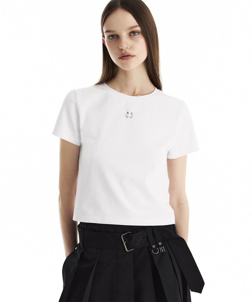Teulimingbeodeu Piercing Slim-Fit T-Shirt [ White ]
